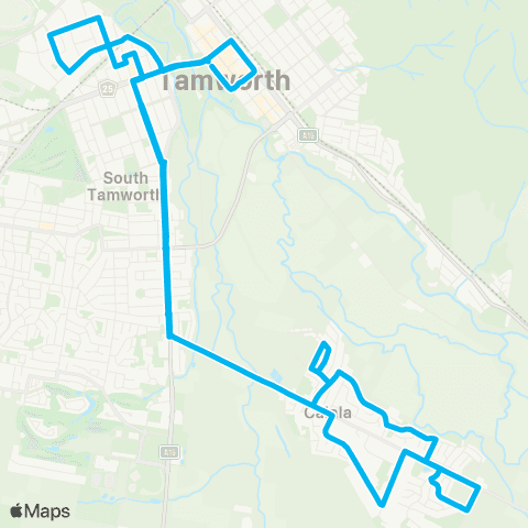 New England North West Network Tamworth to Calala via Goonoo Goonoo Rd (Loop Service) map