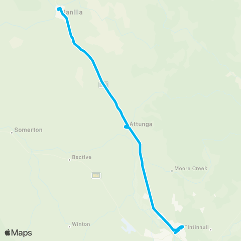 New England North West Network Manilla to Tamworth map