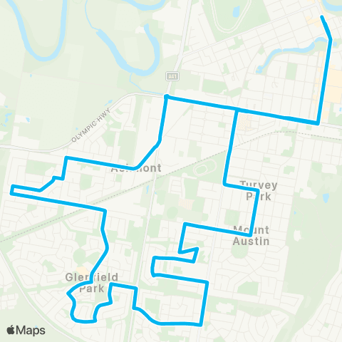 Riverina Murray Network Glenfield Pk to Wagga Wagga via Bruce St & Turvey Pk map