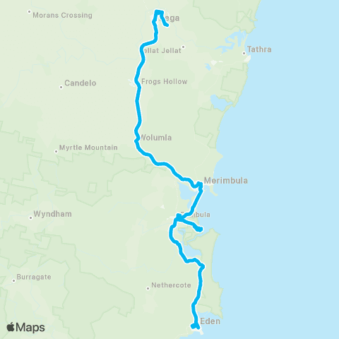 South East and Tablelands Network Bega to Eden via Wolumla & Merimbula map
