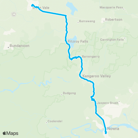 South East and Tablelands Network Nowra to Moss Vale via Kangaroo Val & Fitzroy Falls map
