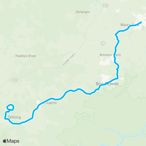 South East and Tablelands Network Tallong to Moss Vale via Wingello, Penrose, Bundanoon & Exeter map