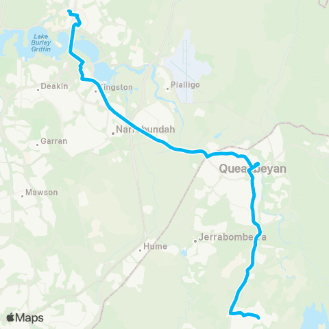 South East and Tablelands Network Googong to Canberra CBD via Queanbeyan & Karabar map