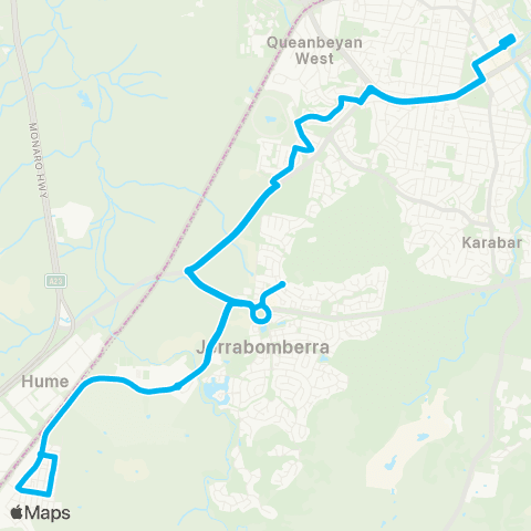 South East and Tablelands Network Tralee to Queanbeyan via S Jerrabomberra & Queanbeyan W (Loop Service) map