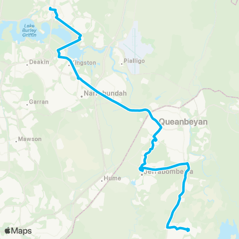 South East and Tablelands Network Googong to Canberra CBD via Jerrabomberra & Russell (Exp Service) map