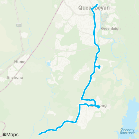 South East and Tablelands Network Queanbeyan Interchange to Fernleigh via Googong map