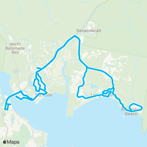 South East and Tablelands Network Batemans Bay to Long Bch via Surfside & Maloneys Bch (Loop Service) map