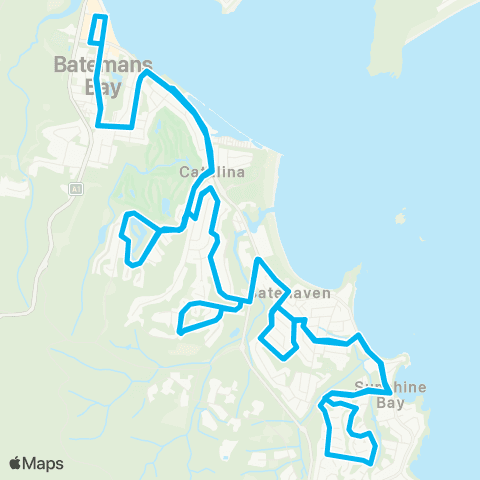 South East and Tablelands Network Batemans Bay to Sunshine Bay via Catalina & Batehaven (Loop Service) map