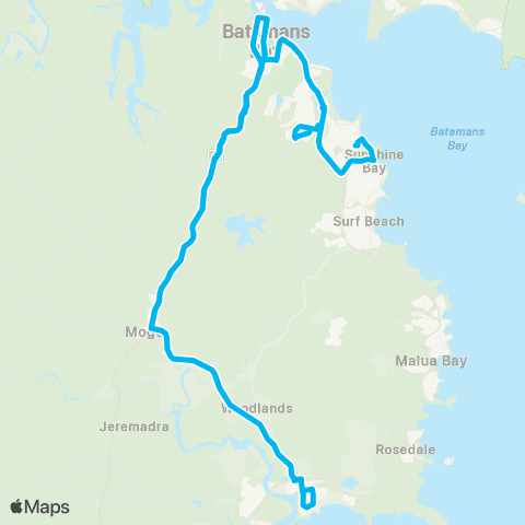 South East and Tablelands Network Batemans Bay to Sunshine Bay via Mogo (Loop Service) map