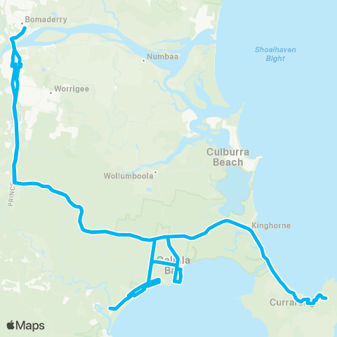 Sydney and Surrounds Network Callala and Currarong to Nowra via Myola map