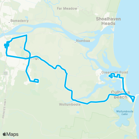 Sydney and Surrounds Network Greenwell Point to Bomaderry Sta via Worrigee Rd & Nowra map