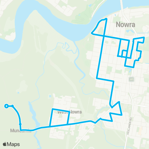 Sydney and Surrounds Network W Nowra to Nowra via UOW Shoalhaven Campus (Loop Service) map