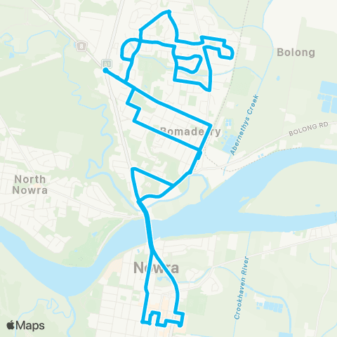 Sydney and Surrounds Network Bomaderry to Nowra via Bomaderry Sta (Loop Service) map