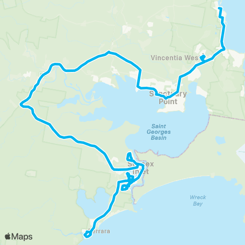 Sydney and Surrounds Network Berrara & Sussex Inlet to Huskisson via Sanctuary Point & Vincentia map