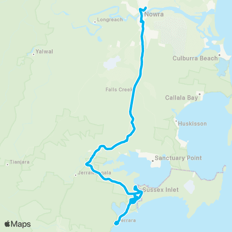 Sydney and Surrounds Network Berrara to Bomaderry Sta via Sussex Inlet, Tomerong & Nowra map