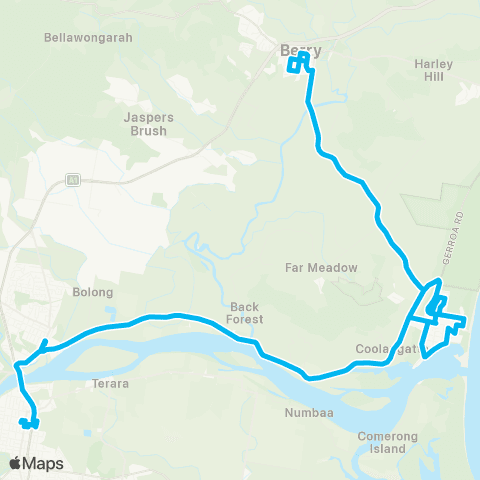 Sydney and Surrounds Network Shoalhaven Heads to Nowra via Bomaderry Sta map