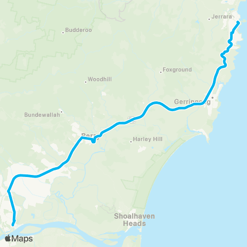 Sydney and Surrounds Network Bomaderry Sta to Kiama Sta via Gerringong Sta and Berry map
