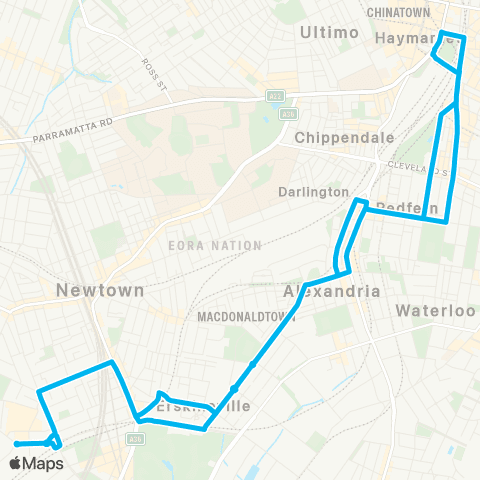 Sydney Buses Network Marrickville Metro to Central Eddy Ave via Redfern (Loop Service) map