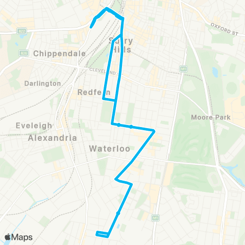 Sydney Buses Network Central Railway Square to Green Square (Loop Service) map