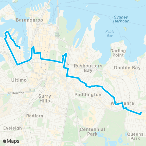 Sydney Buses Network Bondi Junction to Pyrmont map