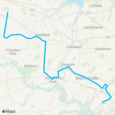 Sydney Buses Network Tempe to Burwood map