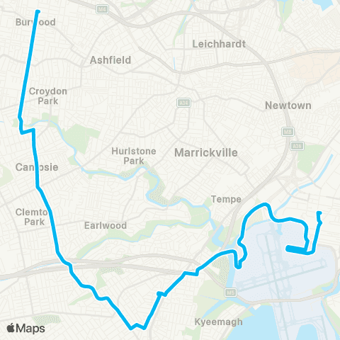Sydney Buses Network Mascot Station to Burwood map