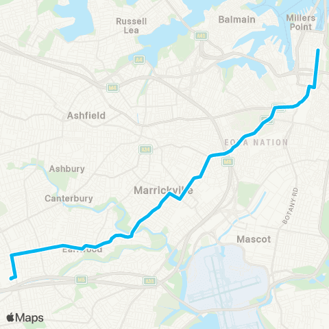 Sydney Buses Network Kingsgrove to City Martin Place map
