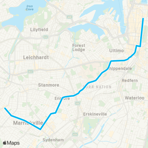 Sydney Buses Network Dulwich Hill to City Martin Place map