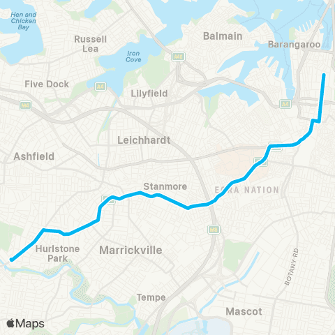 Sydney Buses Network Canterbury to City Martin Pl (Exp Service) map