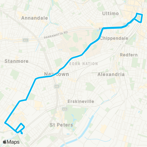 Sydney Buses Network Sydenham to Central Railway Square (Loop Service) map