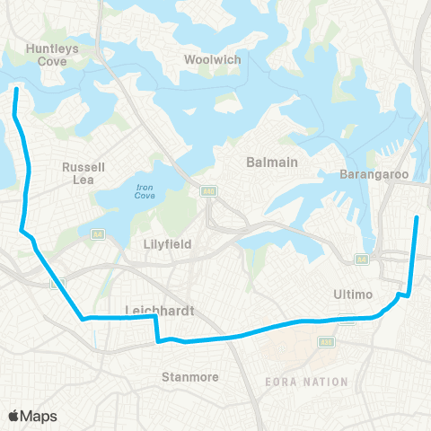 Sydney Buses Network Abbotsford to City Martin Pl (Night Service) map