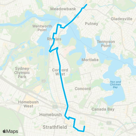 Sydney Buses Network Ryde to Burwood map