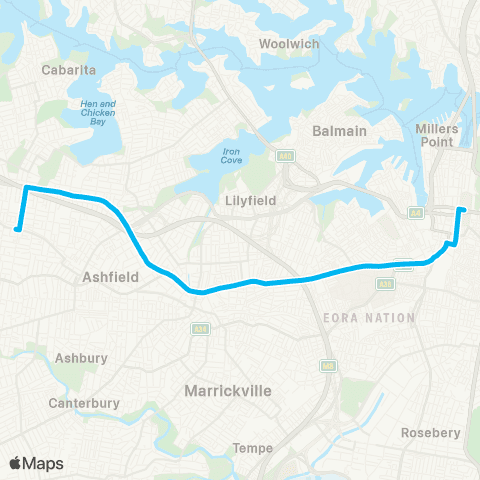 Sydney Buses Network Burwood to City Hyde Pk (Night Service) map