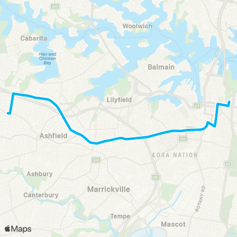 Sydney Buses Network Burwood to City Domain (Express Service) map