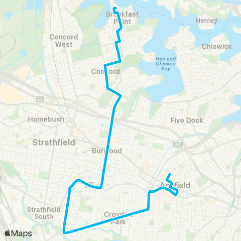 Sydney Buses Network Mortlake to Ashfield map