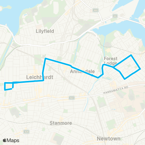 Sydney Buses Network MarketPlace Leichhardt to Glebe (Loop Service) map