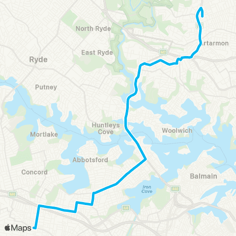 Sydney Buses Network Burwood to Chatswood map