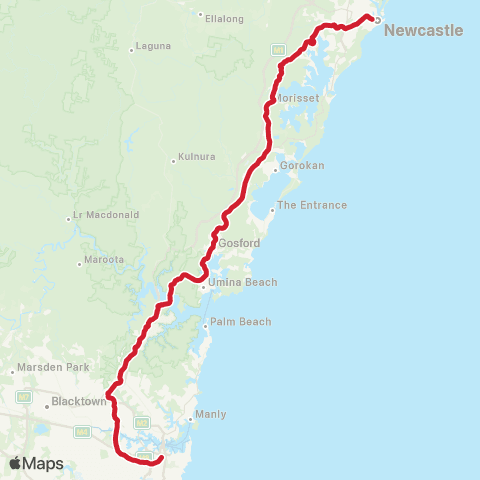 Intercity Trains Network Central Coast & Newcastle map