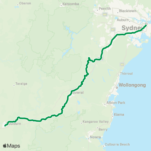 Intercity Trains Network Southern Highlands map