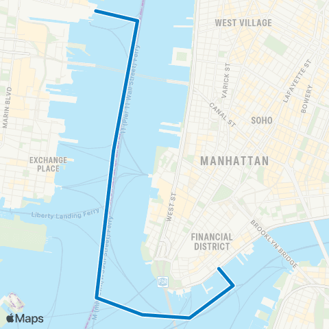 NY Waterway Hoboken NJT - Wall St map
