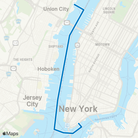 NY Waterway Port Imperial - Wall St map