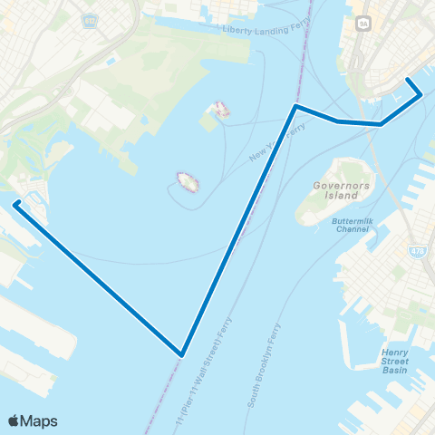 NY Waterway Port Liberté - Wall St map