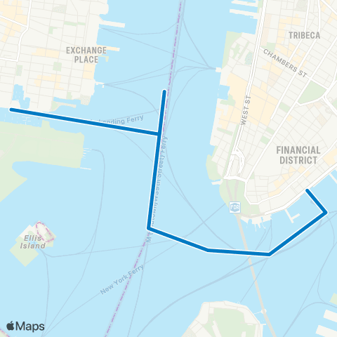 NY Waterway Liberty Harbor - Wall St map