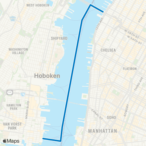 NY Waterway Midtown - Paulus Hook map