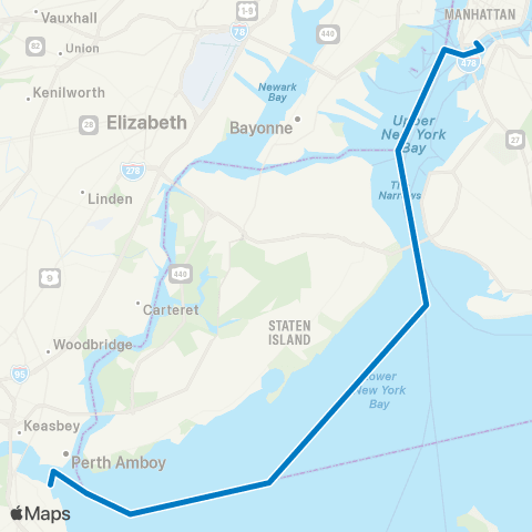 NY Waterway South Amboy - Brookfield Pl map