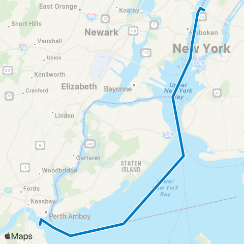 NY Waterway South Amboy - Midtown map