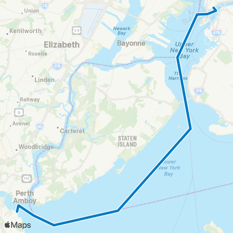 NY Waterway South Amboy - Wall St map