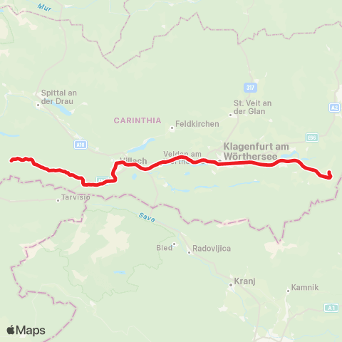 Österreichische Bundesbahnen Wien - Bruck / Mur - Klagenfurt - Villach - Tarvis (I) - ... map