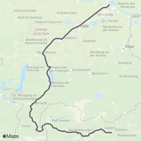 Österreichische Bundesbahnen Linz - Selzthal - Graz map