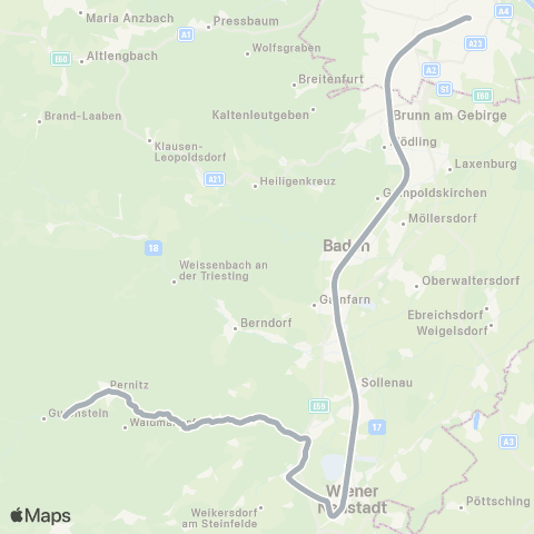 Österreichische Bundesbahnen Gutenstein ↔︎ Wr.Neustadt map